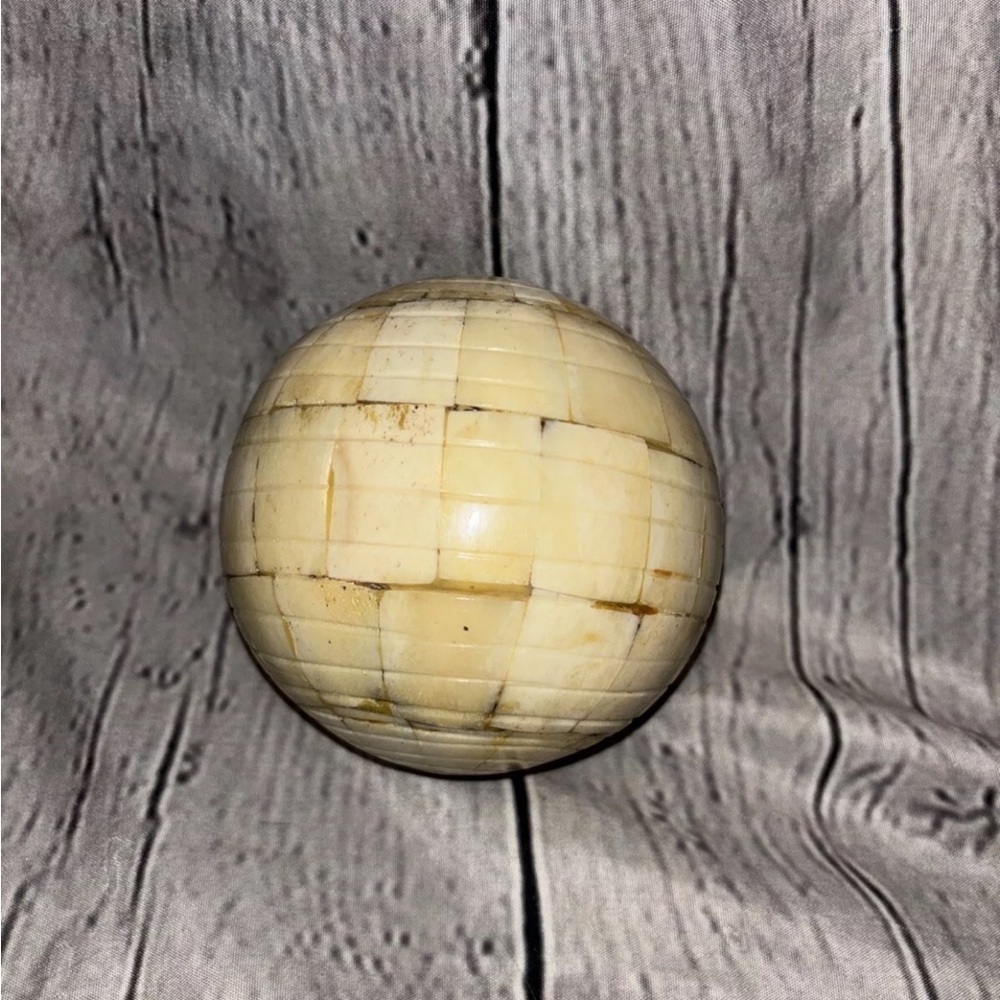 Decorative Bone Inlaid Carpet Ball 4” Handmade Designer Piece Vintage Antique